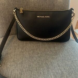 Michael Kors Black Saffiano Leather Crossbody with Gold Chain